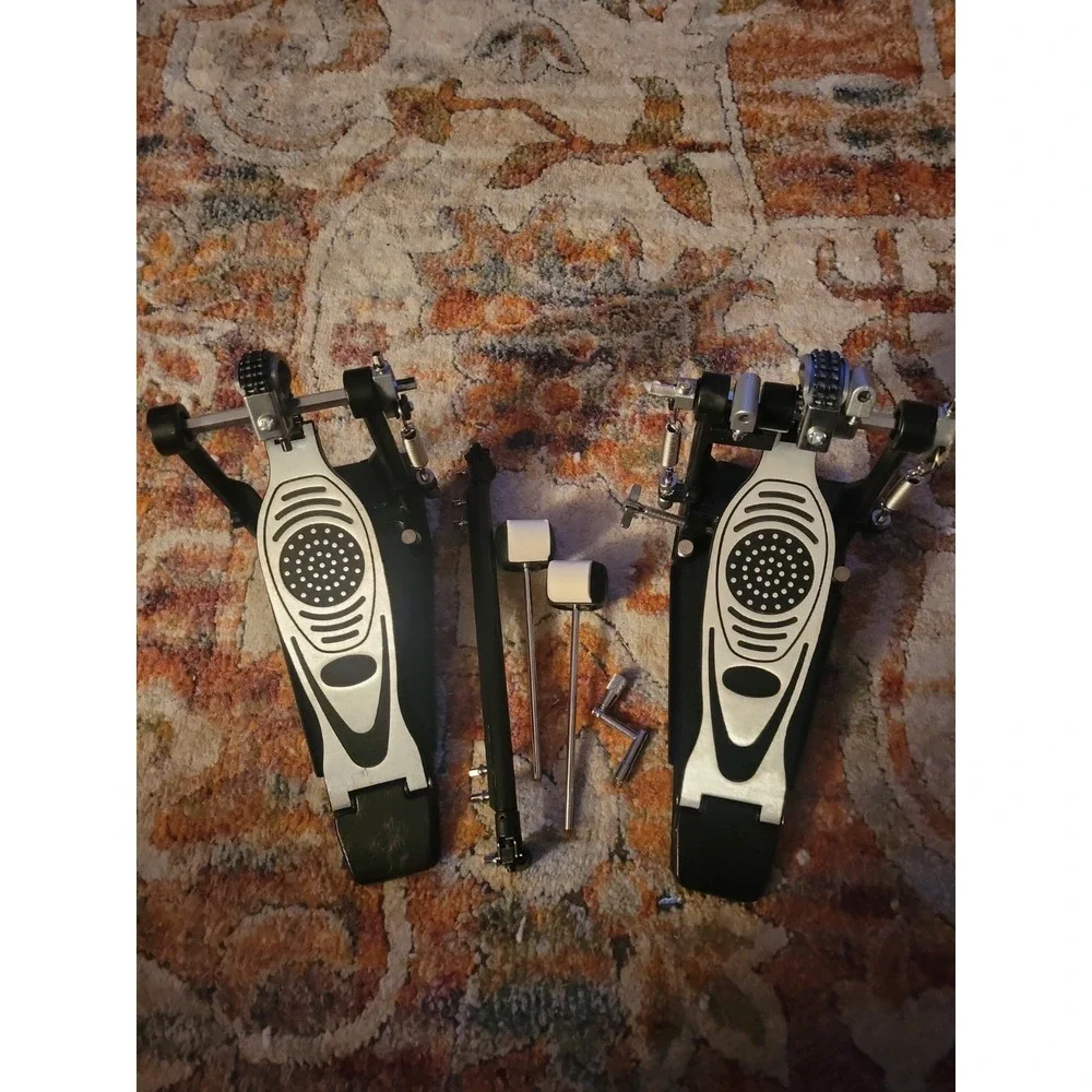 Double Bass Drum Pedal, Heavy-Duty Double Chain Drive Kick Pedal with Adjustable